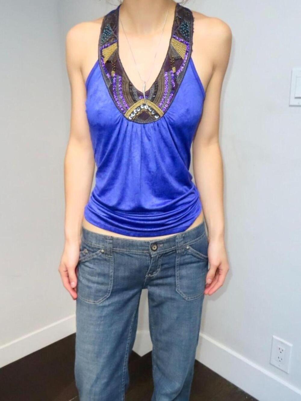 BCX Women's Blue and Silver Vests-tanks-cami